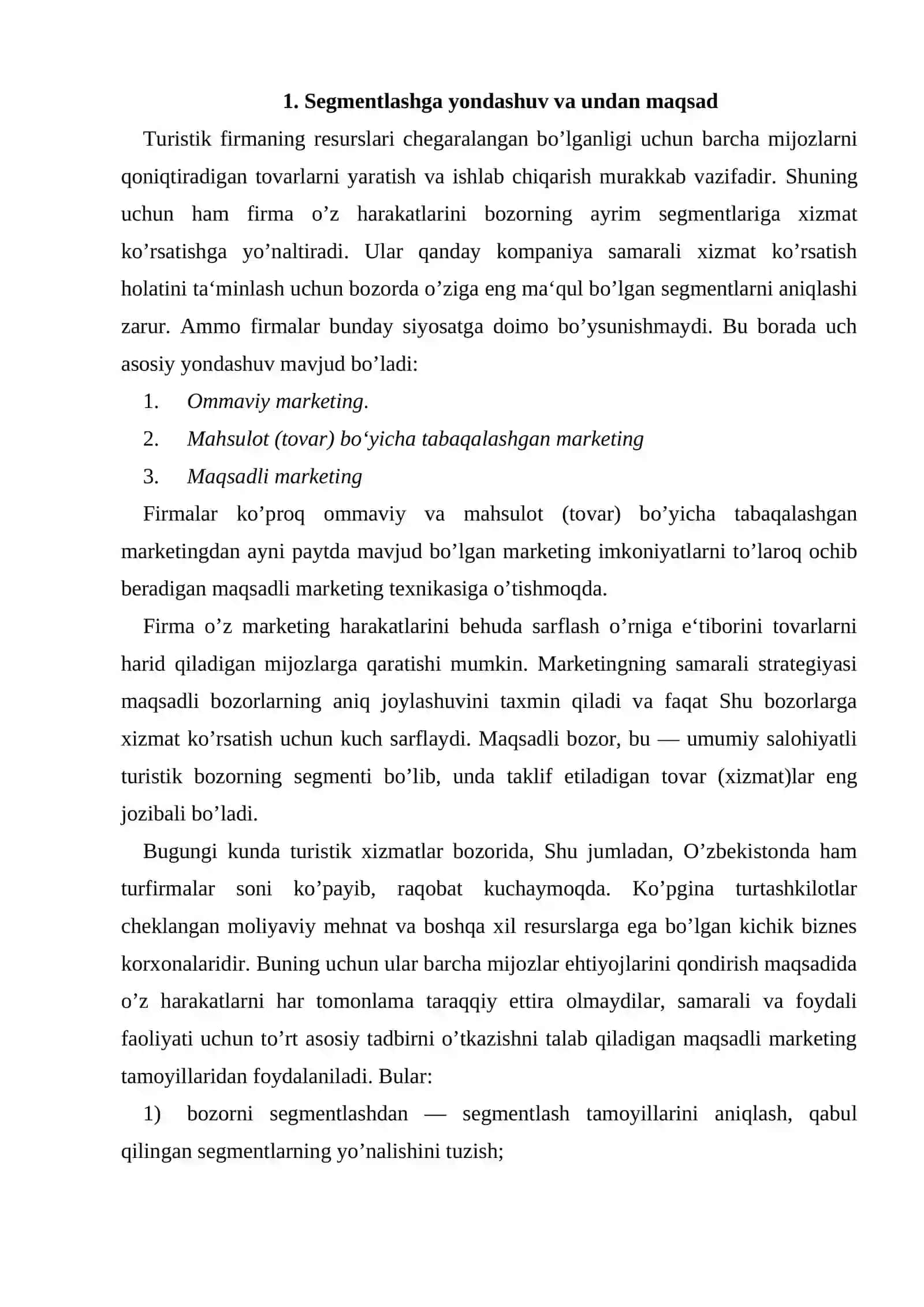 Turistik bozorni segmentlash 2