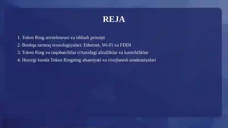Token Ring va boshqa texnalogiyalar 2