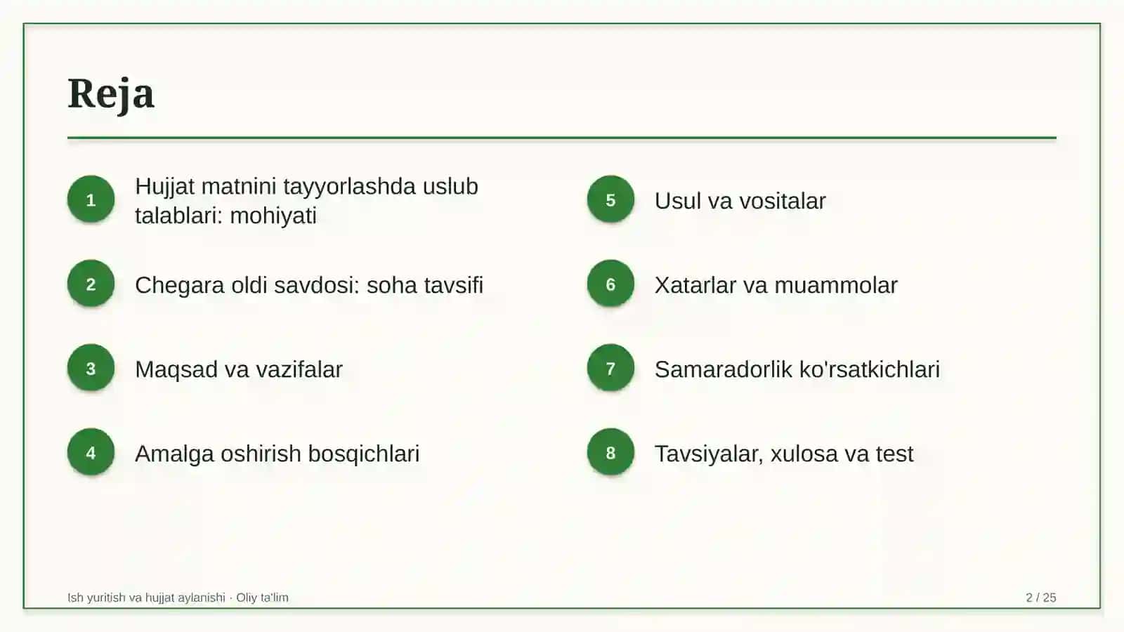 ISH YURITISH VA HUJJAT AYLANISHI · OLIY TA'LIM 2