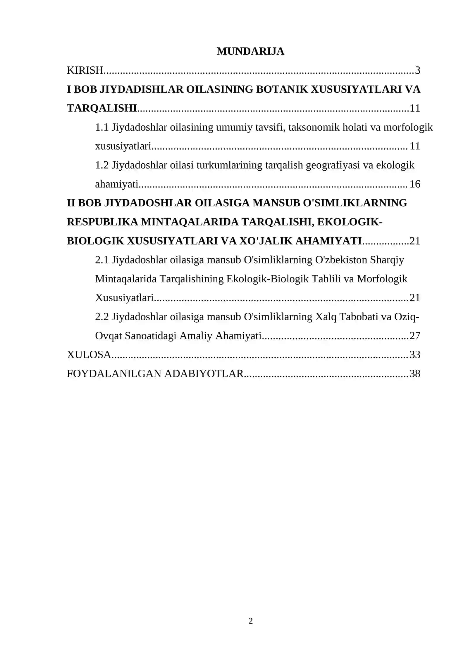 Jiydadoshlar oilasi botanika kurs ishi 2