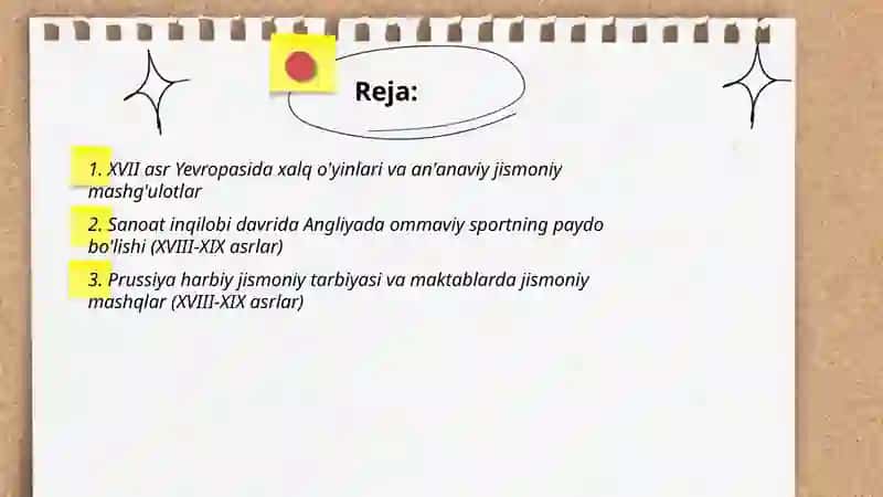 Yangi va eng yangi davrda chet mamlakatlarida. Jismoniy tarbiya va sport.(XVll-XX asrlara) 2