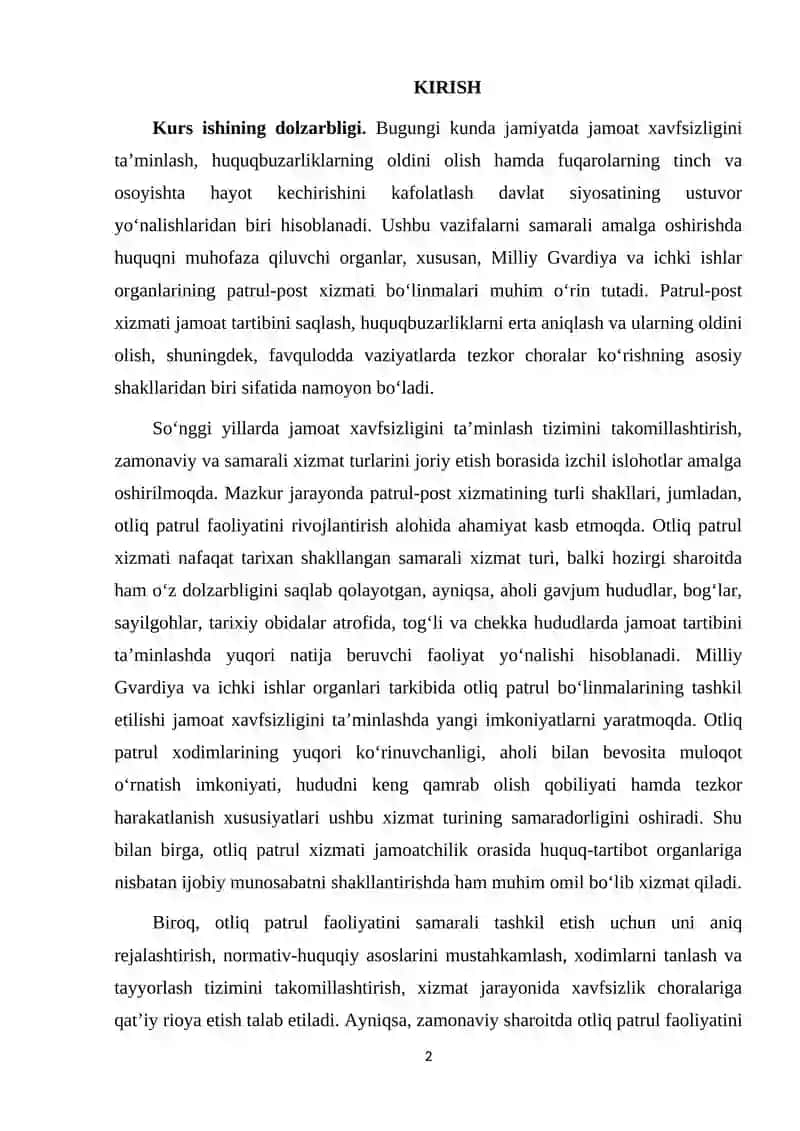 Otliq patrul-post xizmati tizimida otliq patrul faoliyatingining nazarit-huquqiy asoslari 2
