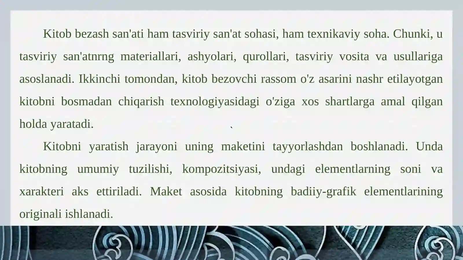 Kitob grafikasi san'atining badiiy-grafik elementlari 2