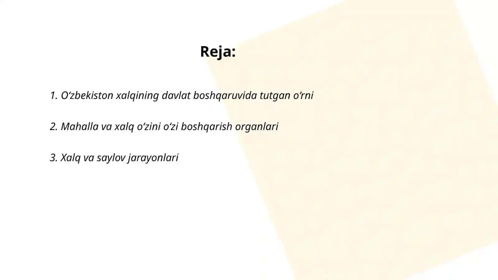 O‘zbekiston xalqi. Xalqning jamiyat va davlat hayotidagi ishtiroki 2