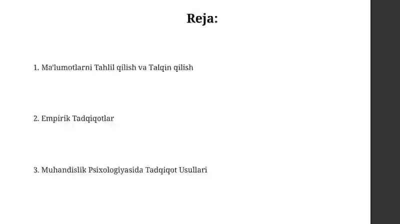 Muhandislik psixologiyasining tadqiqot metodlari 2