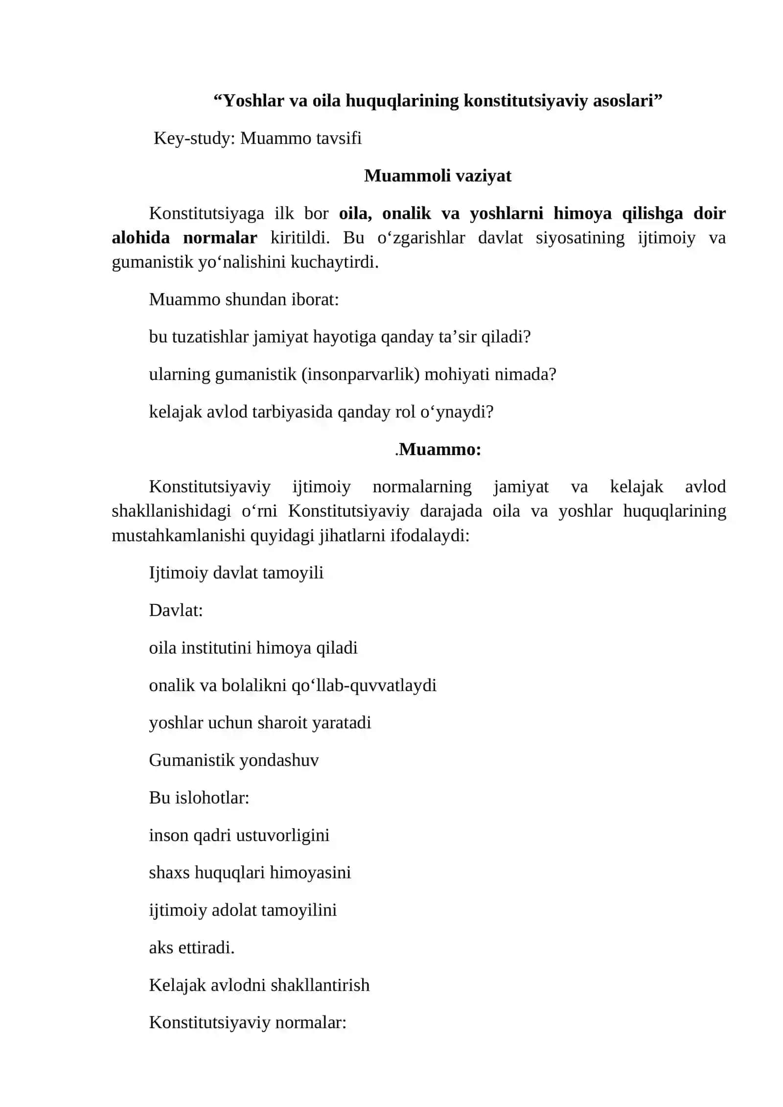 Yoshlar va oila huquqlarining konstitutsiyaviy asoslari 2
