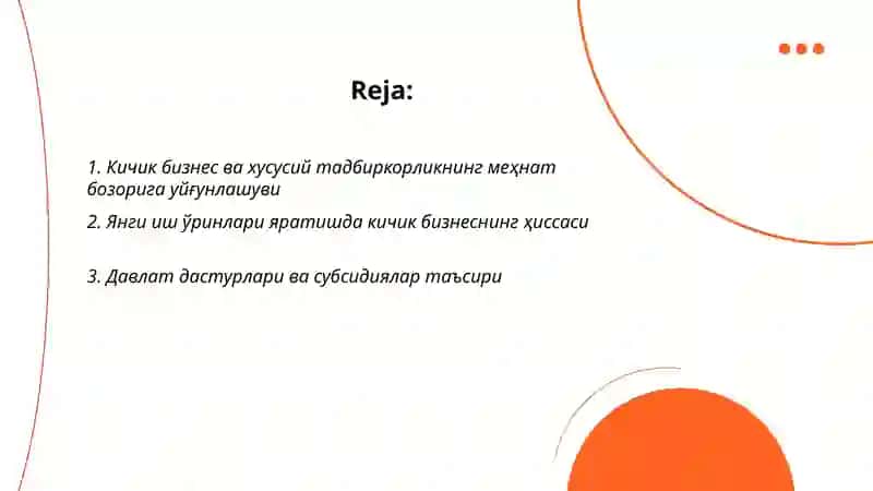 Кичик бизнес ва хусусий тадбиркорликнинг меҳнат бозорига уйғунлашуви 2