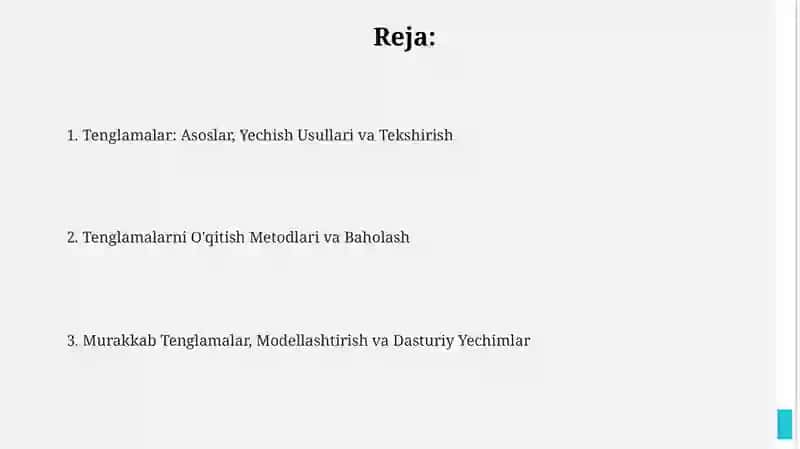 Tenglamalar va uni yechishga orgatish 2