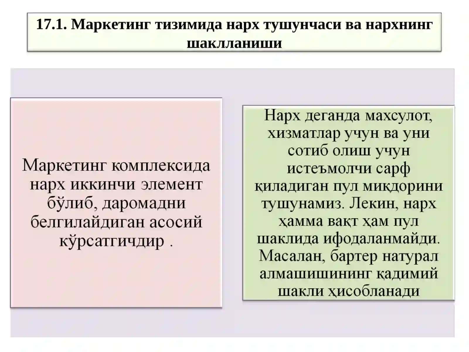 17-МАВЗУ. МАРКЕТИНГ ТИЗИМИДА НАРХ СИЁСАТИ 2