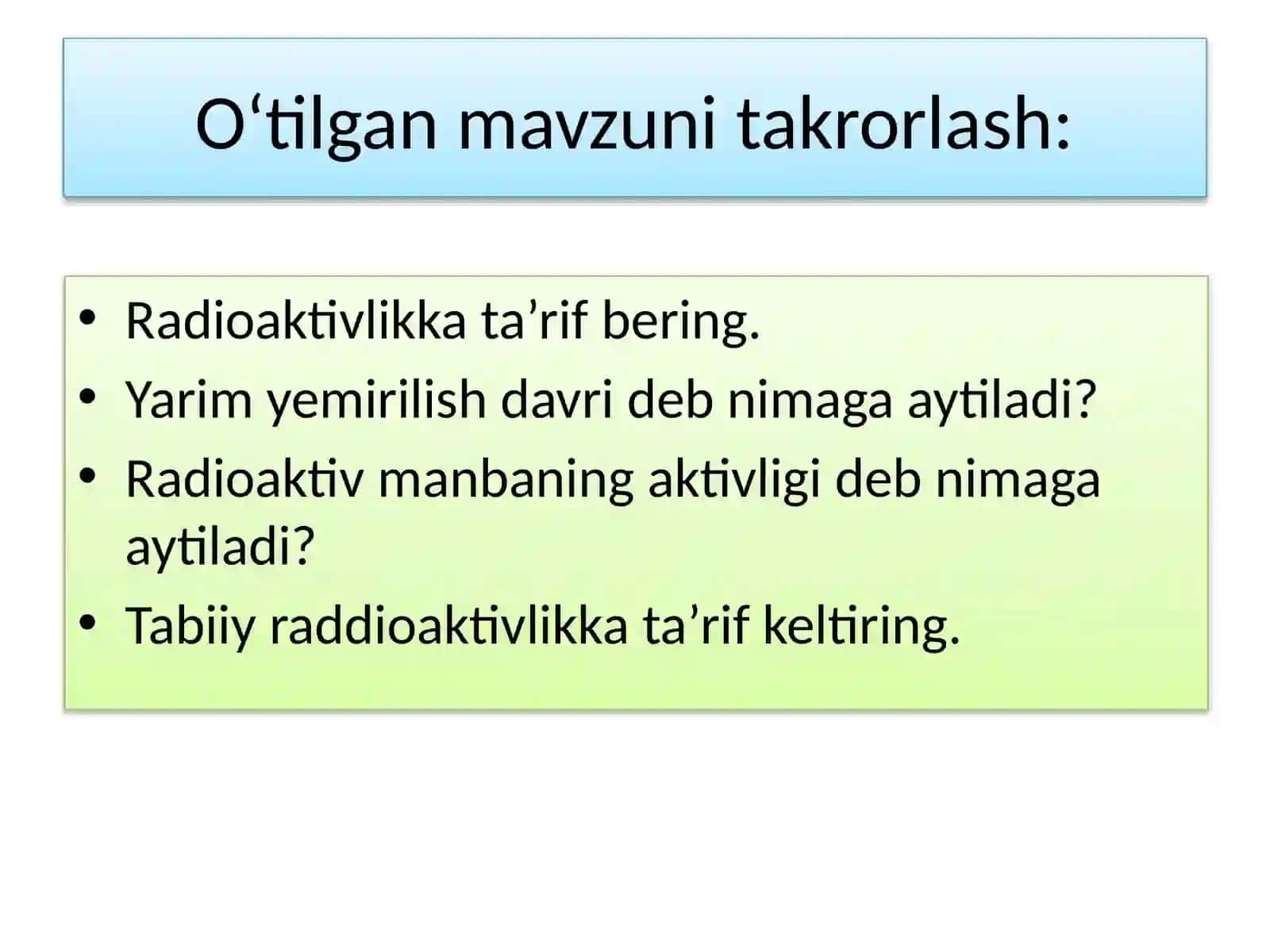 “Yadro reaksiyalari. Siljish qonuni” mavzusida 11-sinflar uchun tayyorlangan dars taqdimoti. 2