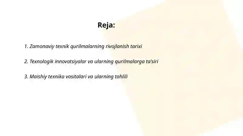 Zamonaviy texnik qurilmalar tahlili 2