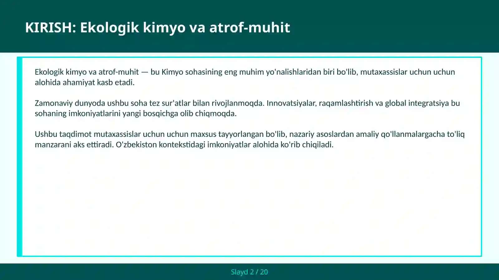 Ekologik kimyo va atrof-muhit 2