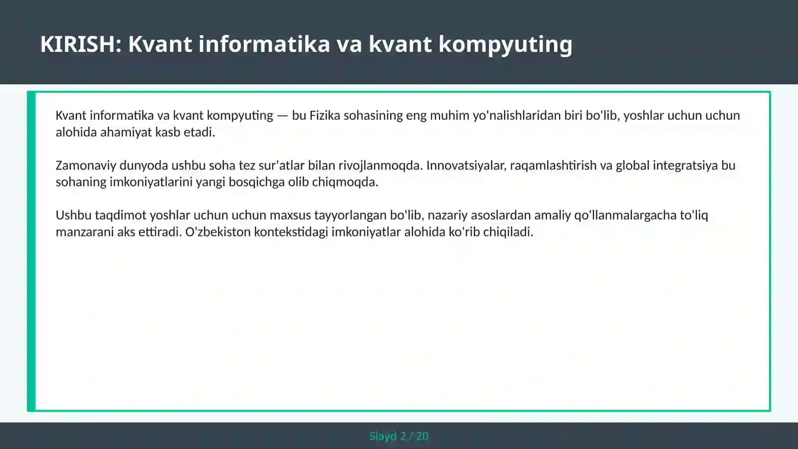 KVANT INFORMATIKA VA KVANT KOMPYUTING 2