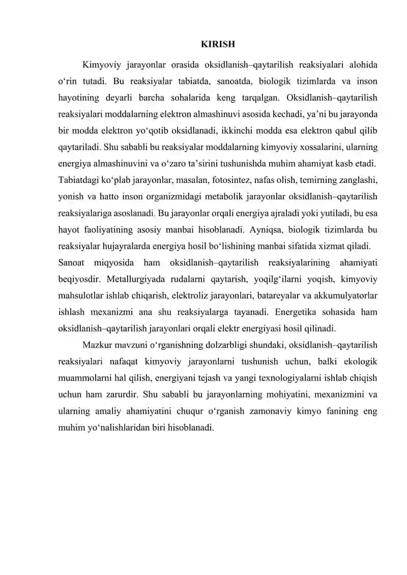 Oksidlanish - qaytarilish reaksiyalarining ahamiyati 2