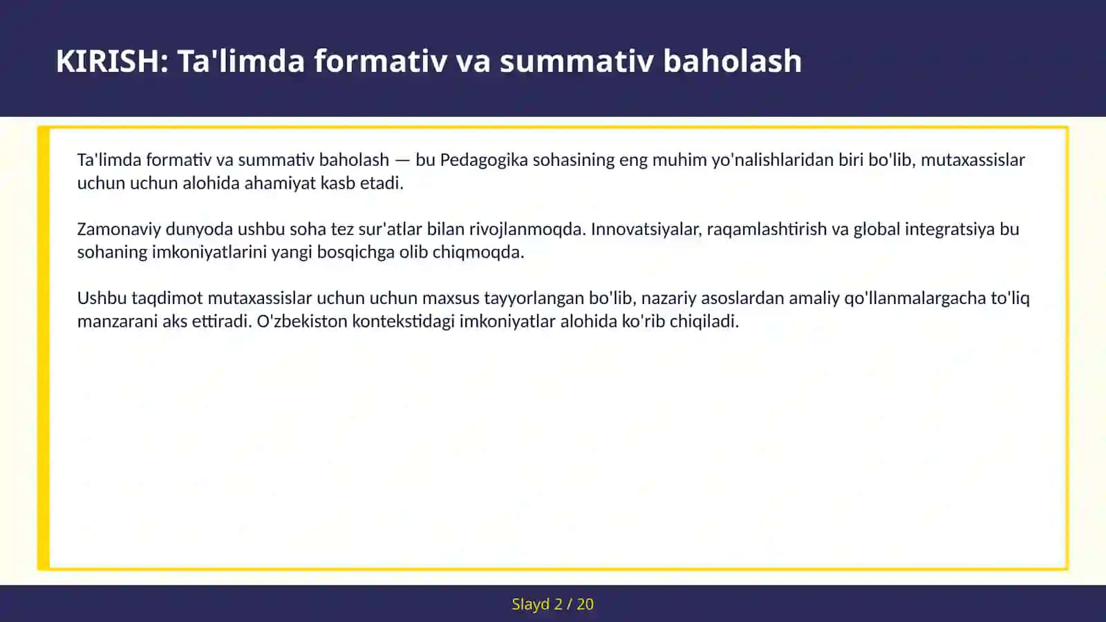 TA'LIMDA FORMATIV VA SUMMATIV BAHOLASH 2