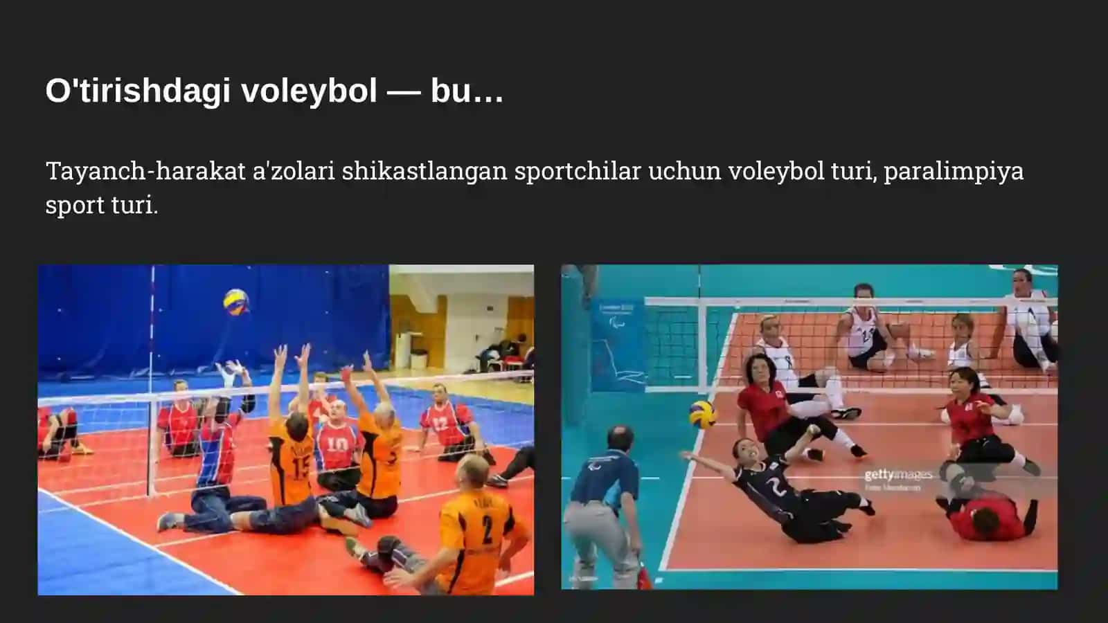 Imkoniyati cheklanganlar uchun o'tirib voleybol o'ynash 2