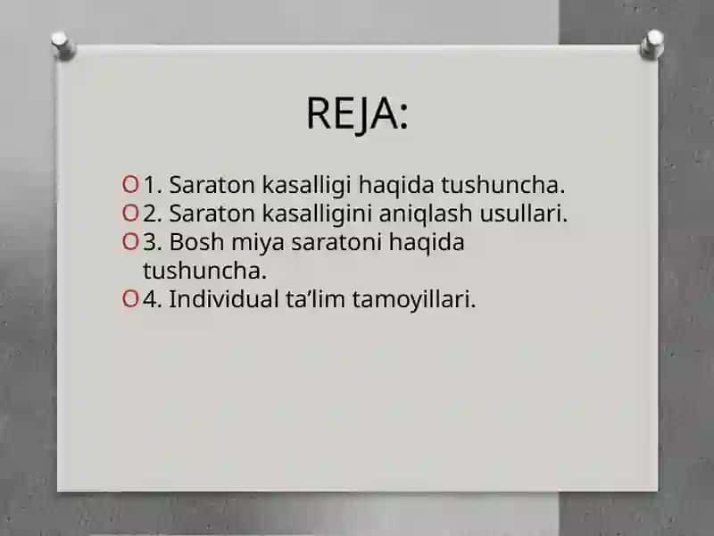 Saraton kasalliklari haqida 2