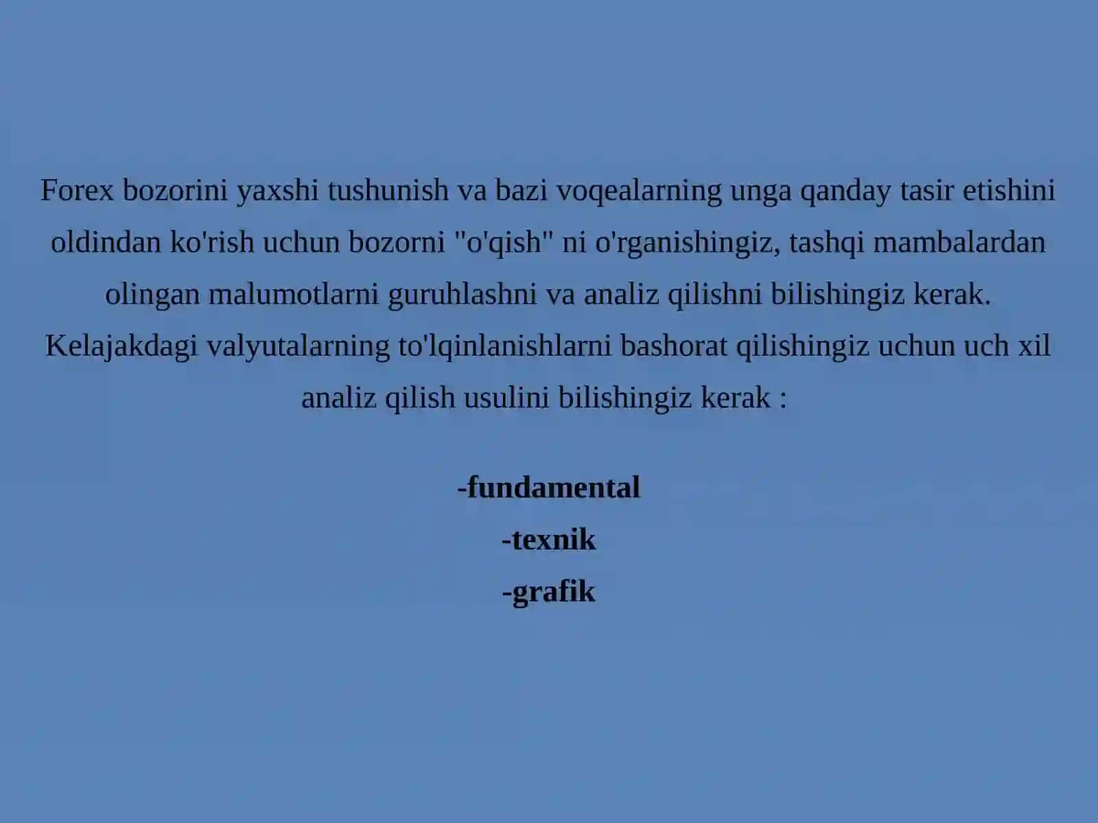 Forex bozorlarini analiz qilish. Moliya bozorlari dagi grafiklar bilan tanishuv 2