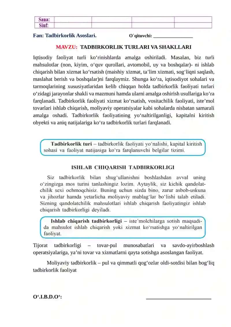Tadbirkorlikning Mazmuni va Ahmiyati 2