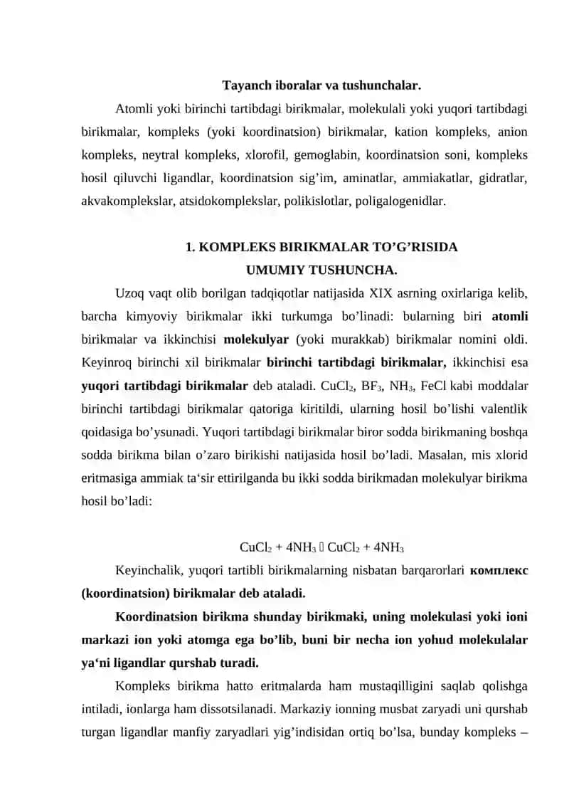 Kompleks birikmalar va ularning xillari 2