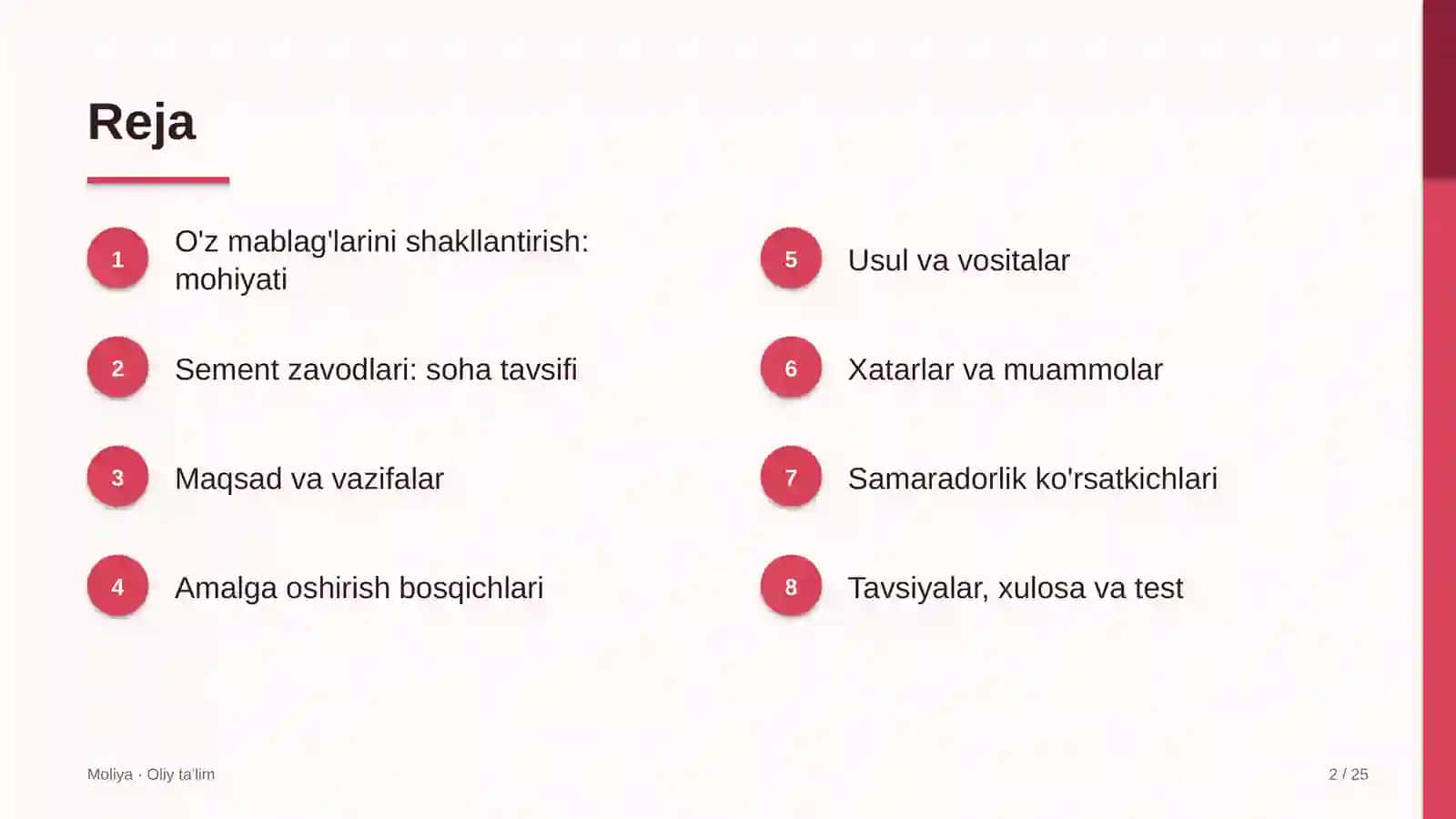 Sement zavodlarida o'z mablag'larini shakllantirish 2