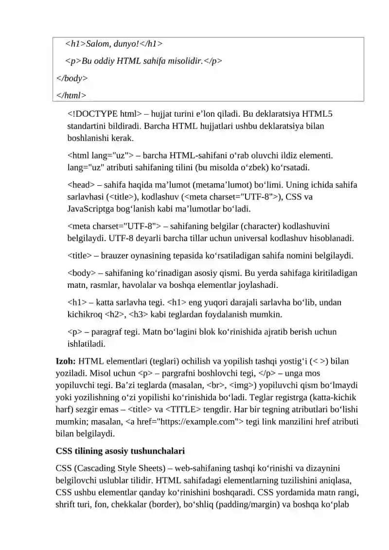 Veb dasturlash asoslari: HTML, CSS va JavaScript 2