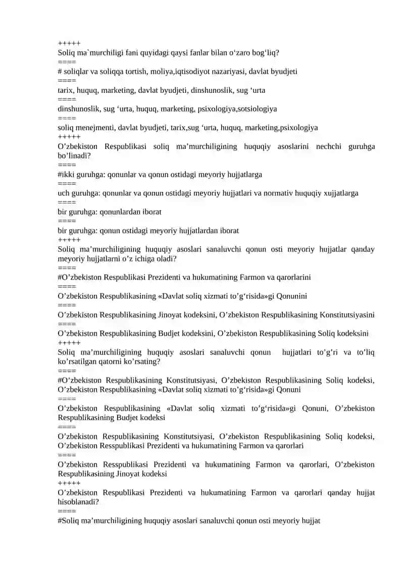 Soliq ma’murchiligi testlar 2