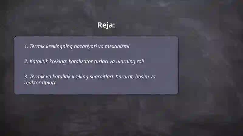 Termik va katalitik kreking. Alkanlarning o‘simlik va hayvonlarga ta’siri 2