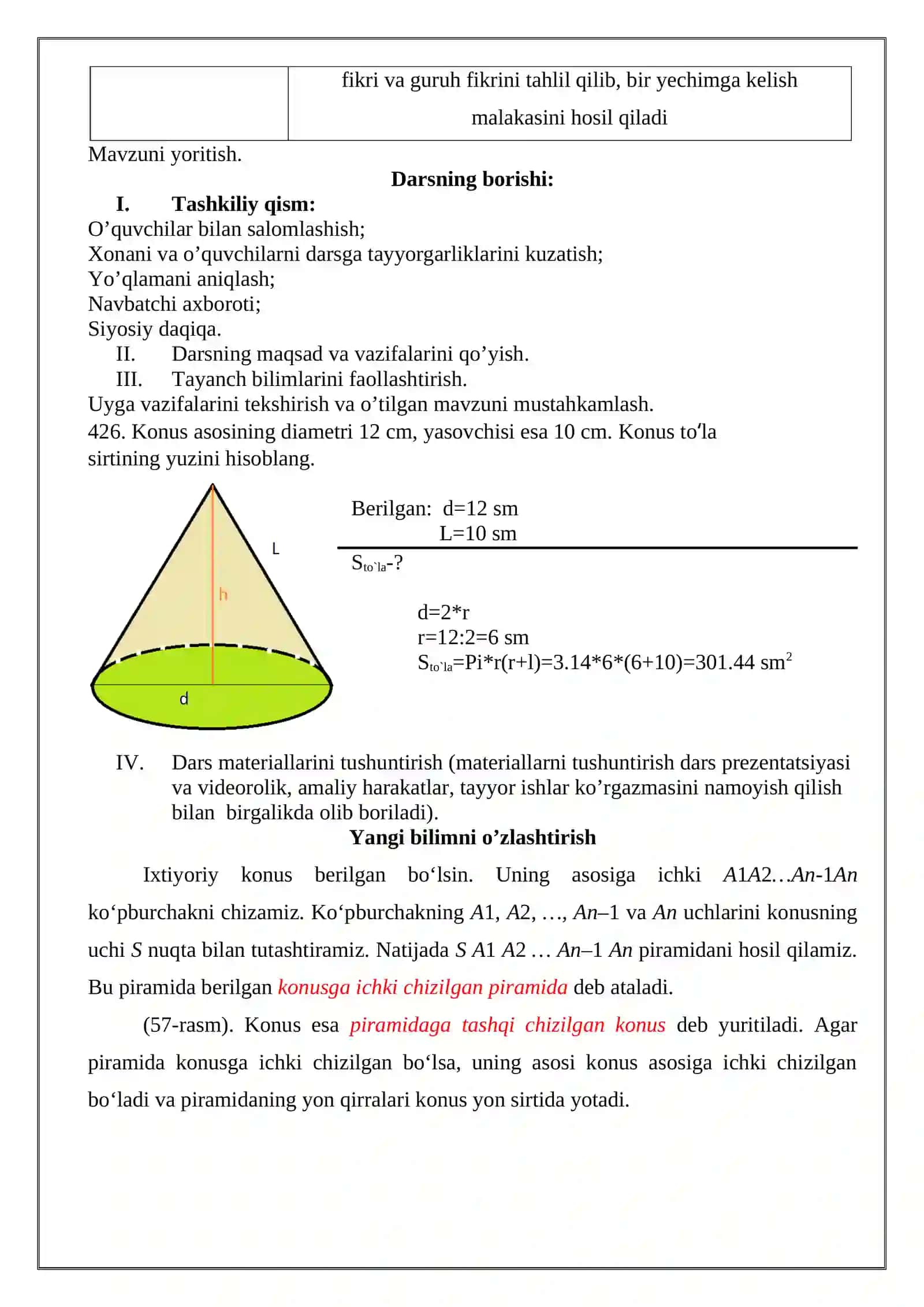 Konusning hajmi 2