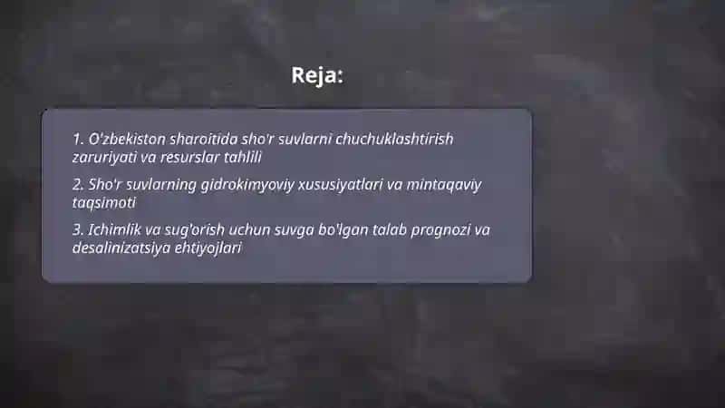 O'zbekiston sharoitida sho'r suvlarni chuchuklashtirish g'oyasini yaratish 2