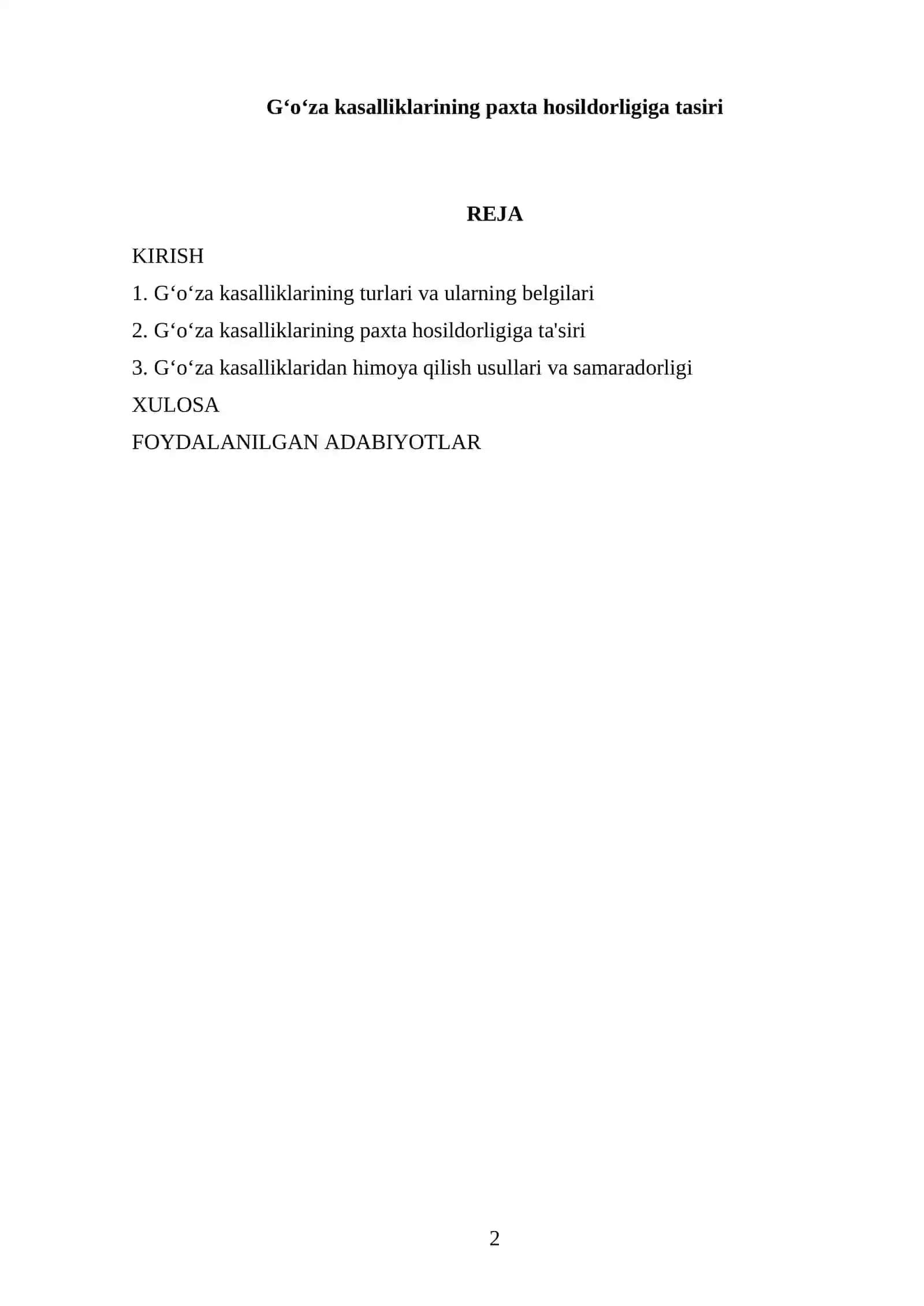 Gʻoʻza kasalliklarining paxta hosildorligiga tasiri 2