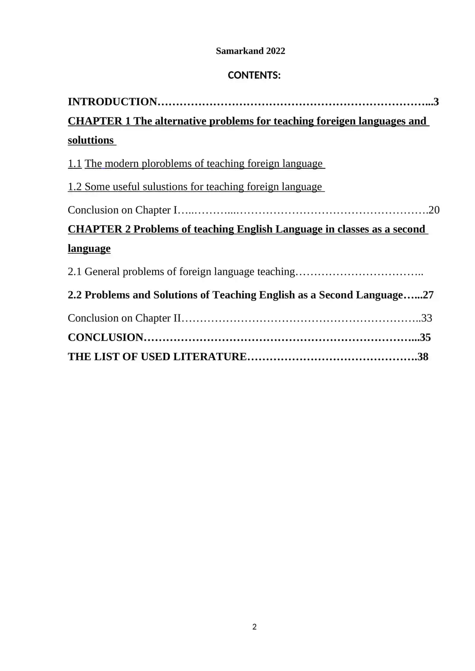 COURSE PAPER: THE PROBLEMS OF TEACHING FOREIGN LANGUAGE 2