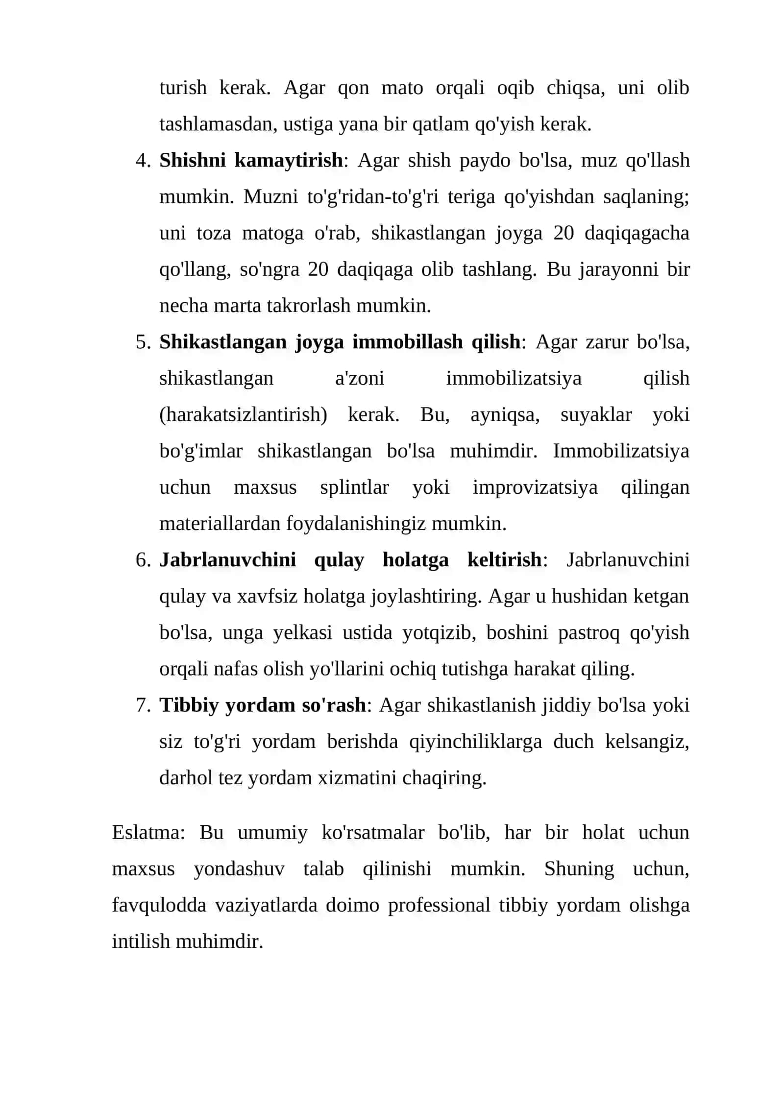 Yumshoq to`qimalar shikastlanganda birinchi yordam 2