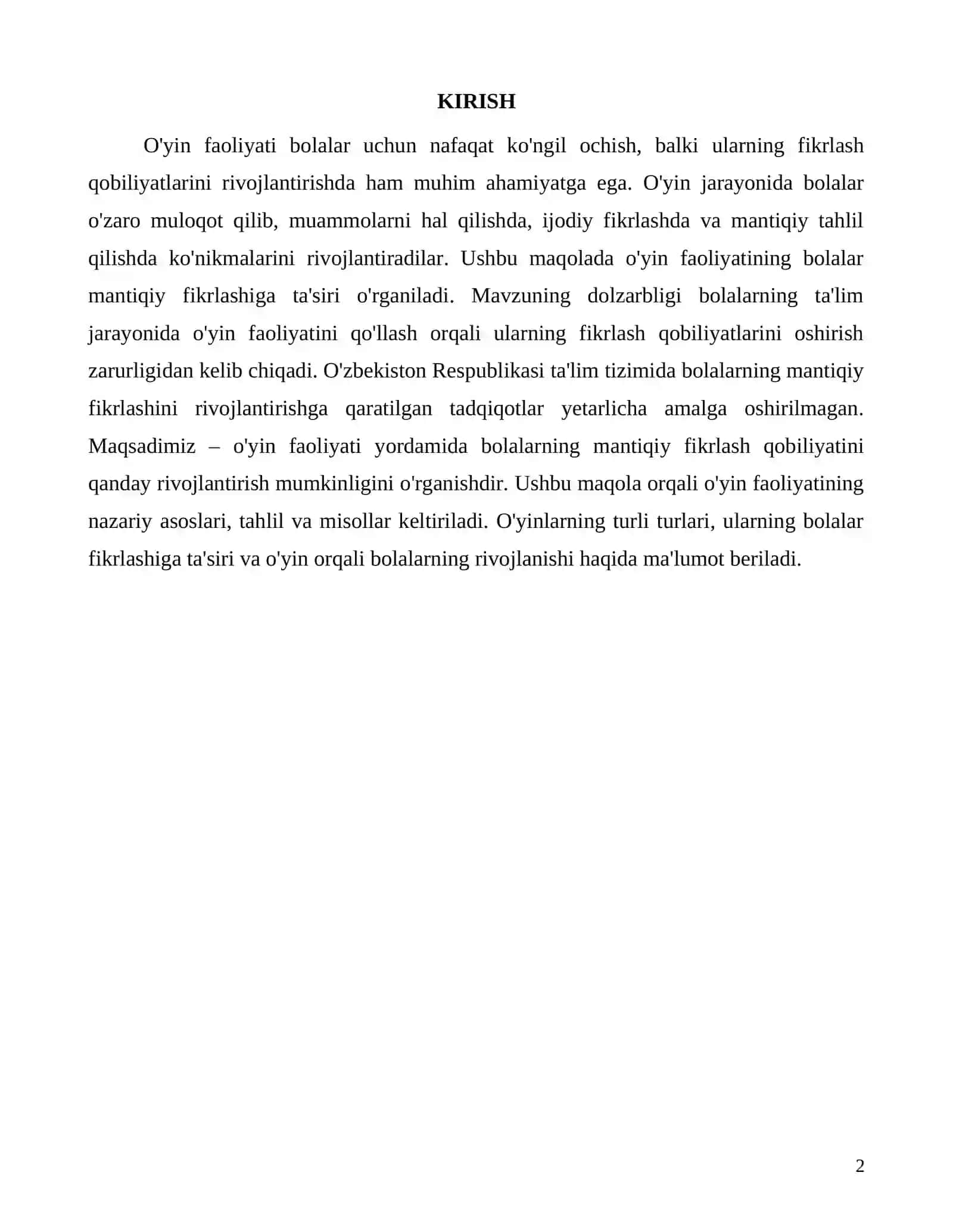 O'yin faoliyati orqali bolalarni mantiqiy fikrlashga o'rgatish 2