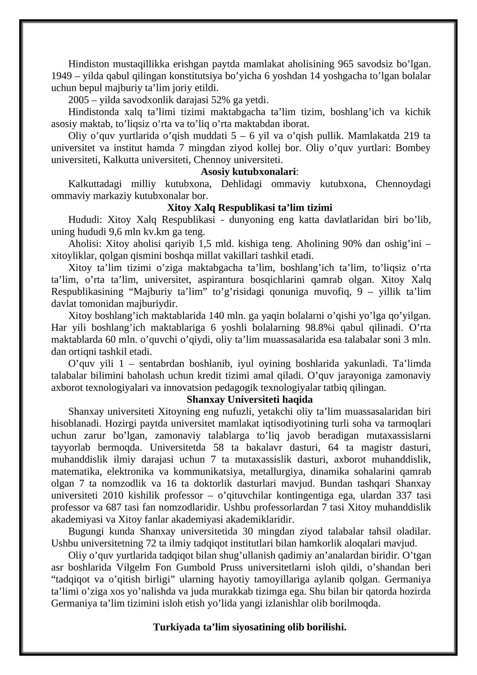 Hindiston talim tizimi va uning qiyosiy tahlili 2