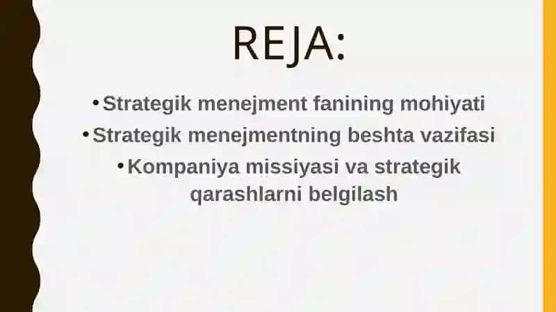 “Strategikmenejment”faniningpredmetivaboshqaruvjarayoni 2