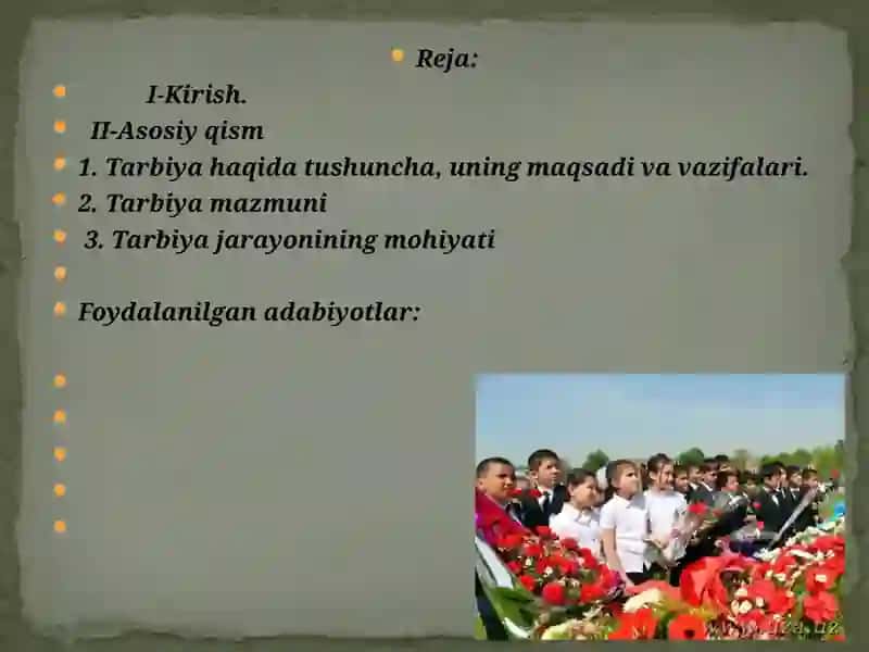 Barkamol avlod orzusi kitobini o`qib chiqish va asosiy fikrlarni konsept qilish 2