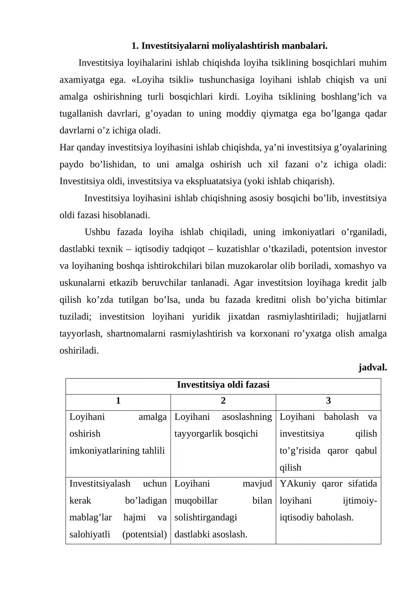 Invеstitsiya faоliyatini mоliyalashtirish manbalari va usullari 2