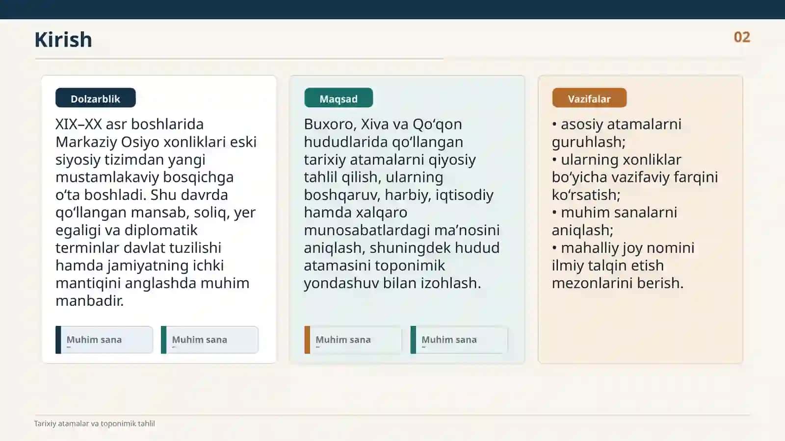 XIX–XX asrlarda BUXORO, XIVA hamda QOʻQON xonliklarida tarixiy atamalar 2