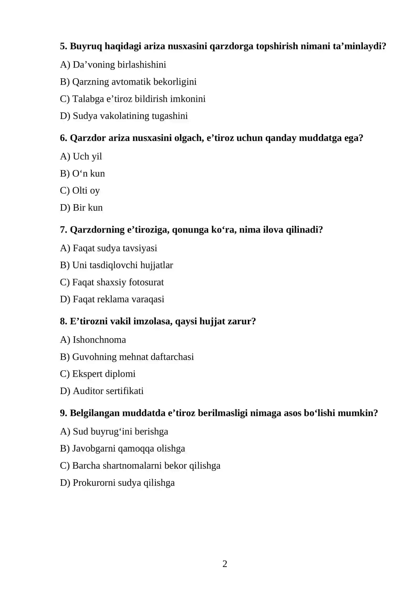 Buyruq tartibida ish yuritish tushunchasi va tartibi TEST 2