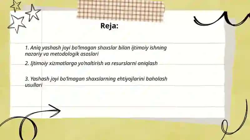 Aniq yashash joyi bòlmagan shaxslar bilan ijtimoiy ish 2
