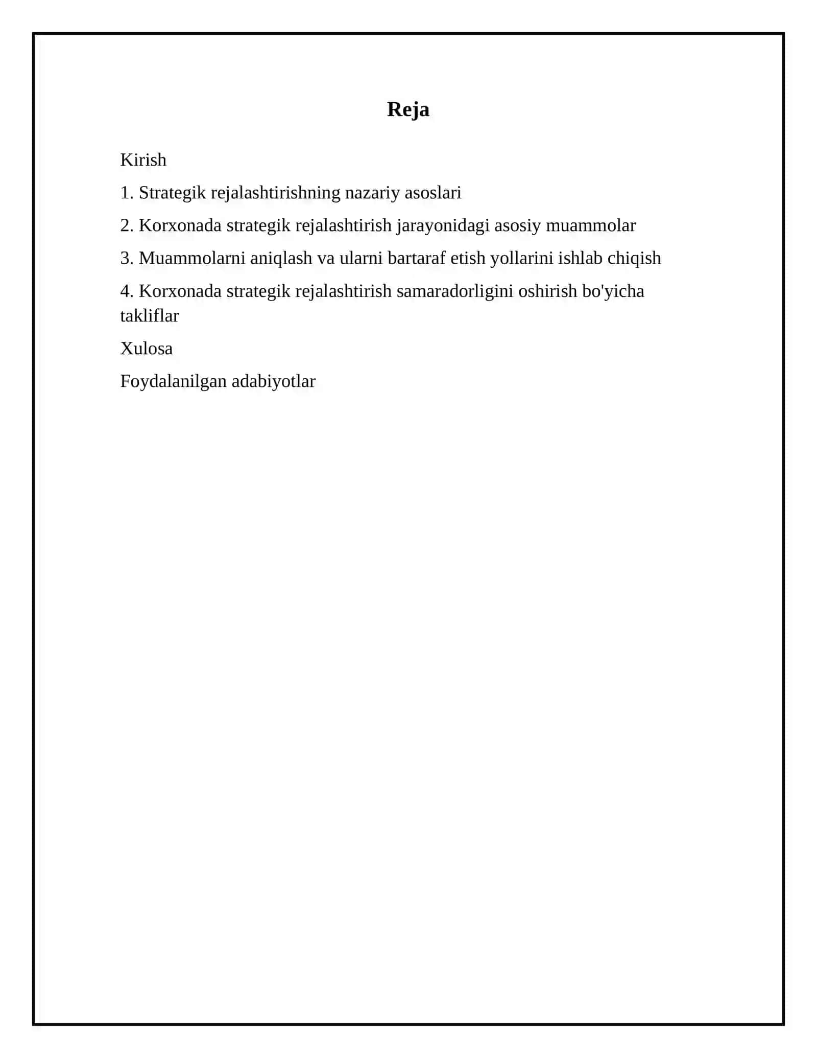 Korxonada strategik rejalashtirish muammolari 2