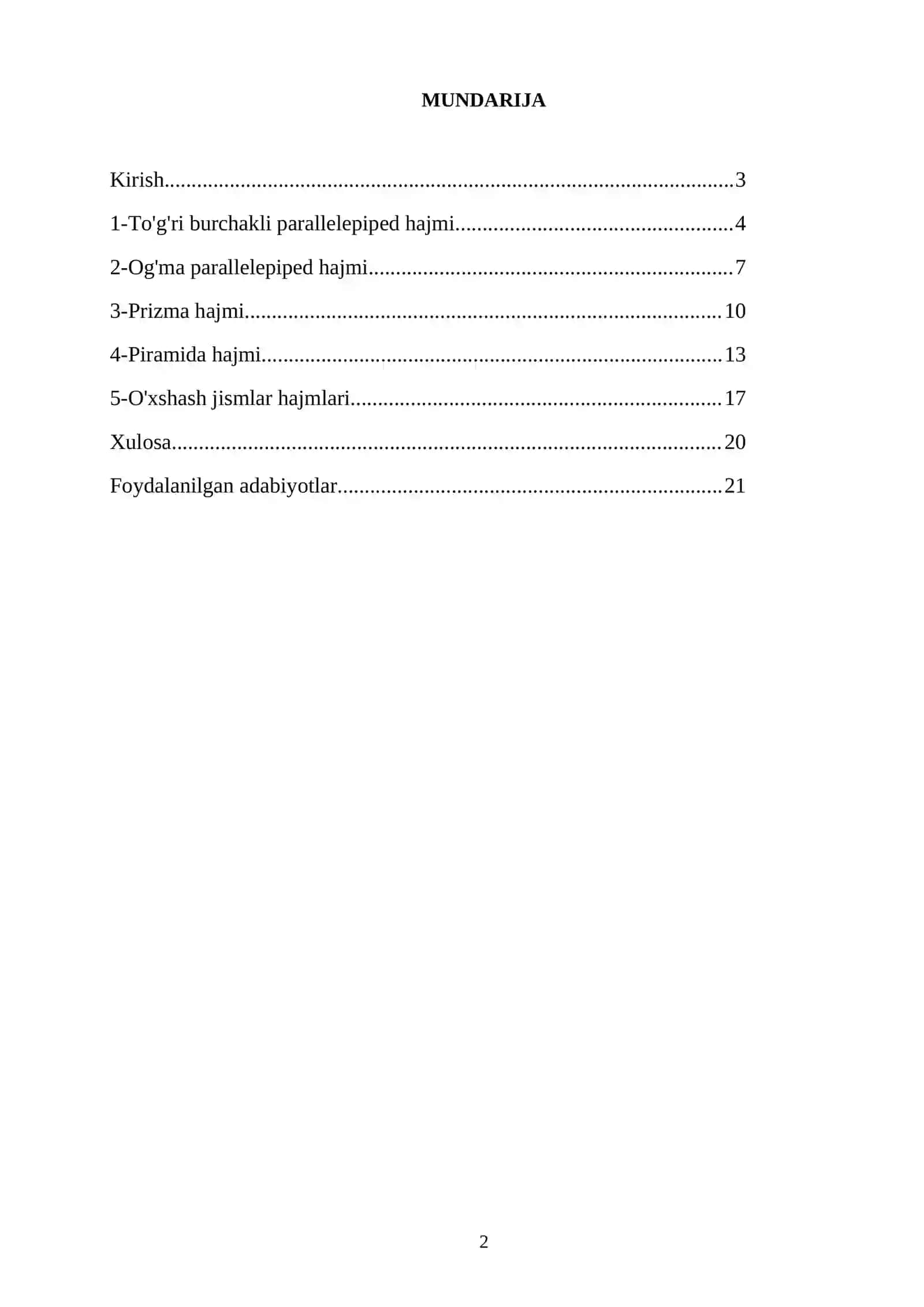Jismlarning hajmlari 2