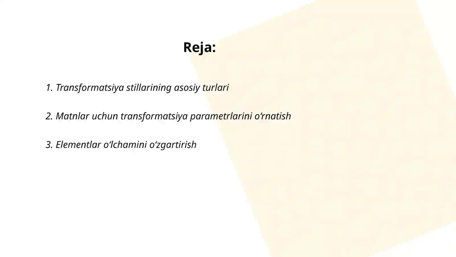 Elementlar uchun transformatsiya stillarini o'rnatish 2