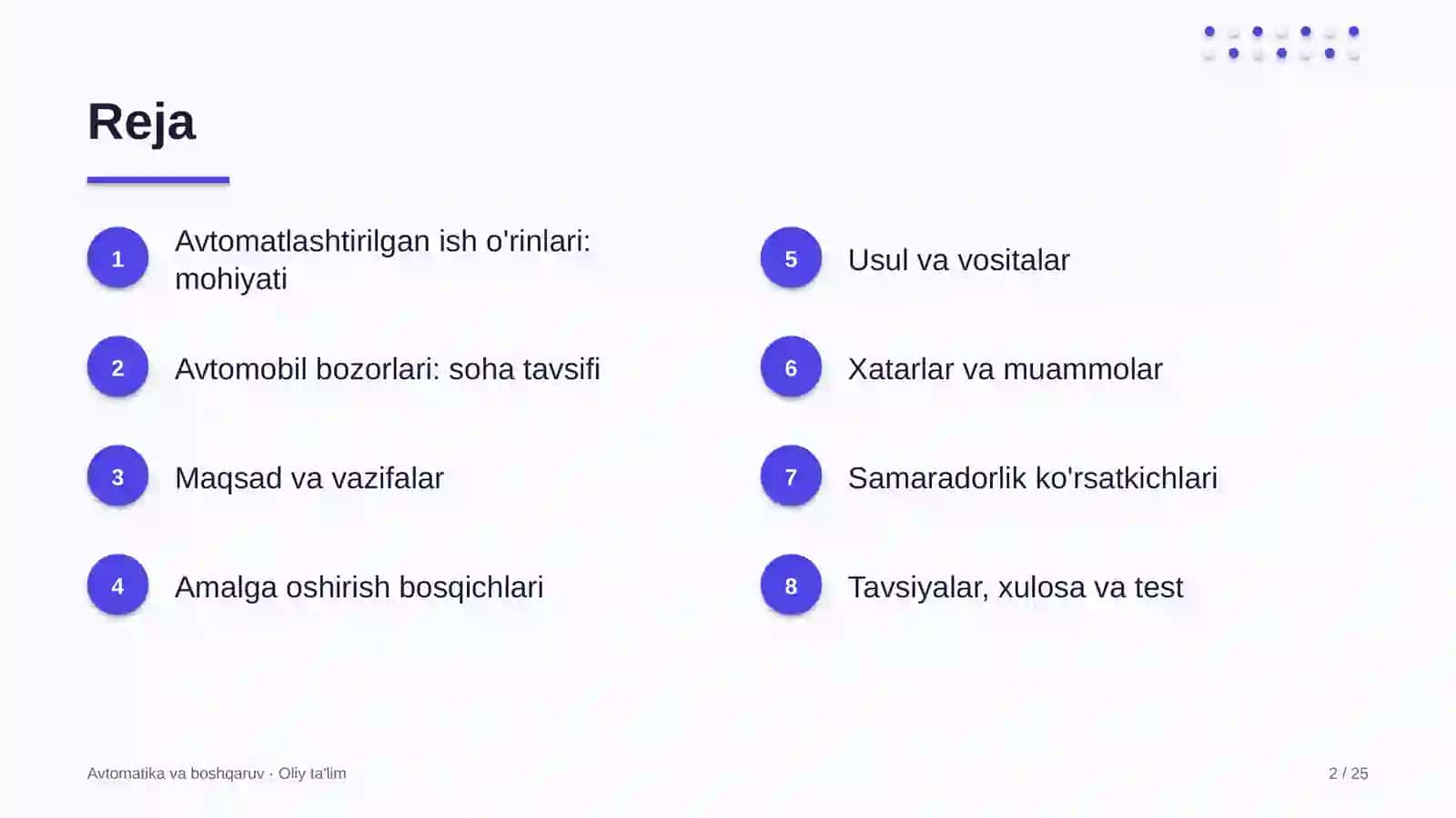 Avtomatika va boshqaruv · Oliy ta'lim 2