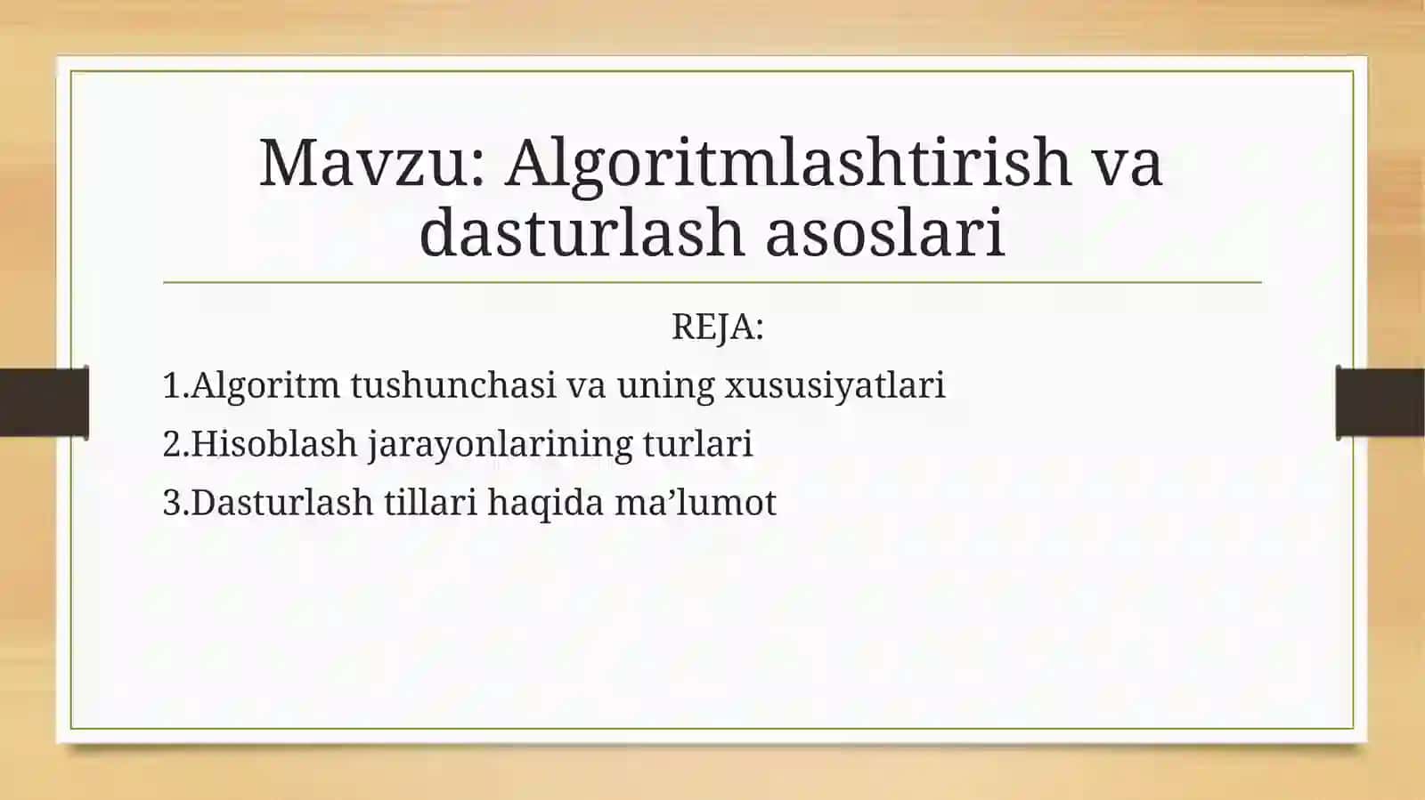 Algoritmlashtirish va dasturlash asoslari 2
