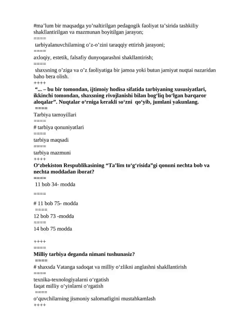 MILLIY TARBIYA FANIDAN TEST 2
