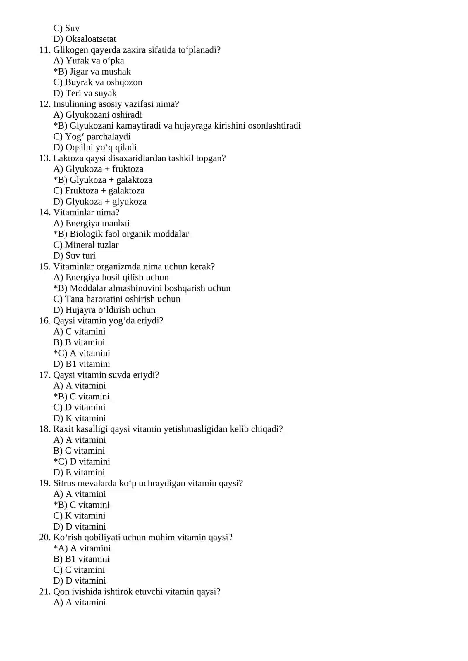 Biokimyo fanidan yakuniy nazorat test savollari 2