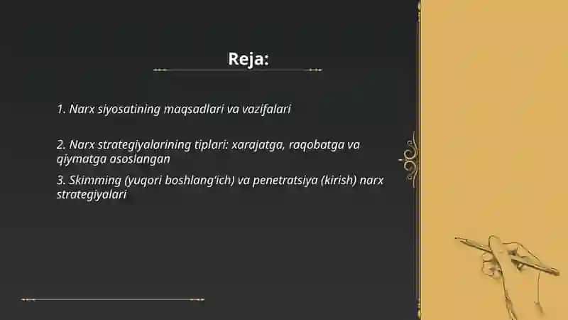 Narx siyosati va narx strategiyasi 2