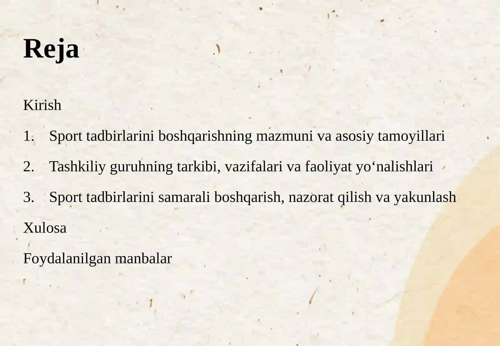 Sport tadbirlarini boshqarish va tashkil etish faoliyati 2